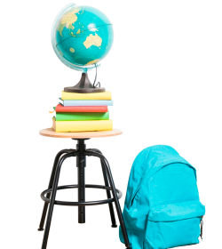 globo-em-livros-colocados-na-cadeira-de-fezes-ao-lado-de-mochila